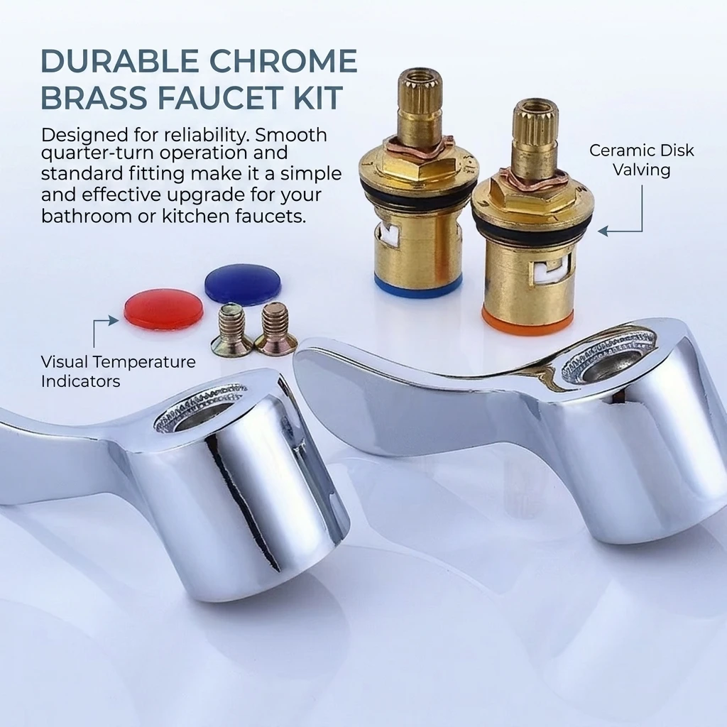 Leak-Proof Valve Core Durable for Bathroom Faucet Repair Kit Brass Ceramic Disc Tap Valve with Alloy Handles Home Fix