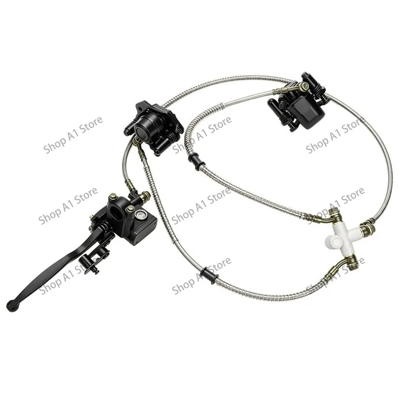 DIY modified brake assembly for go-karts and beach buggies, 1-to-2 front disc brake, front brake dual disc brake pump