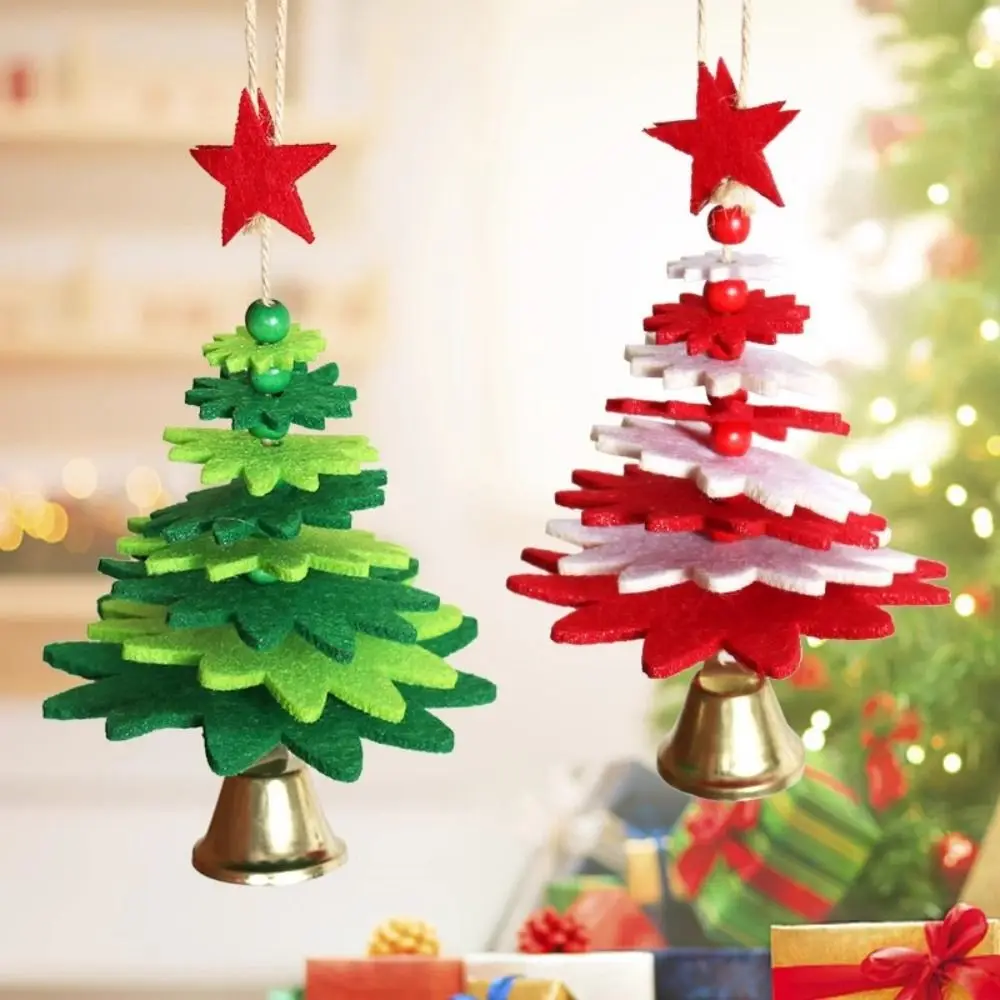 2025 New Christmas Tree Felt Cloth Wind Chimes With Bell Hanging Ornament Cute Christmas Tree-shaped Bell Home Door Decorations