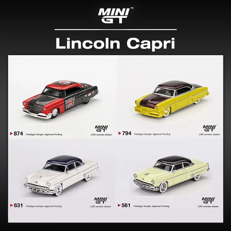 

MINIGT в наличии 1:64 Lincoln Capri 1954. Желтый Ретро Хот-род Shadow, кукольная модель автомобиля, коллекция литых под давлением диорама