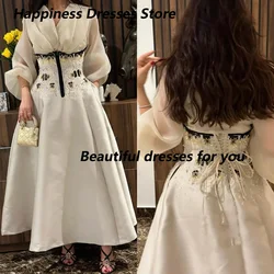 Customized Elegant V-Neck Prom Dresses Applique Draped Wedding Party A-line Evening Dress Long Dresses Saudi Arabia