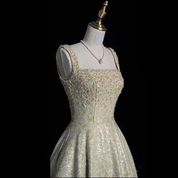 Light Green A line Evening Dresses Sequin Lace Beaded Bodice Party Celebrity Dress Wide Shoulder Straps Decent Lady Prom Gown