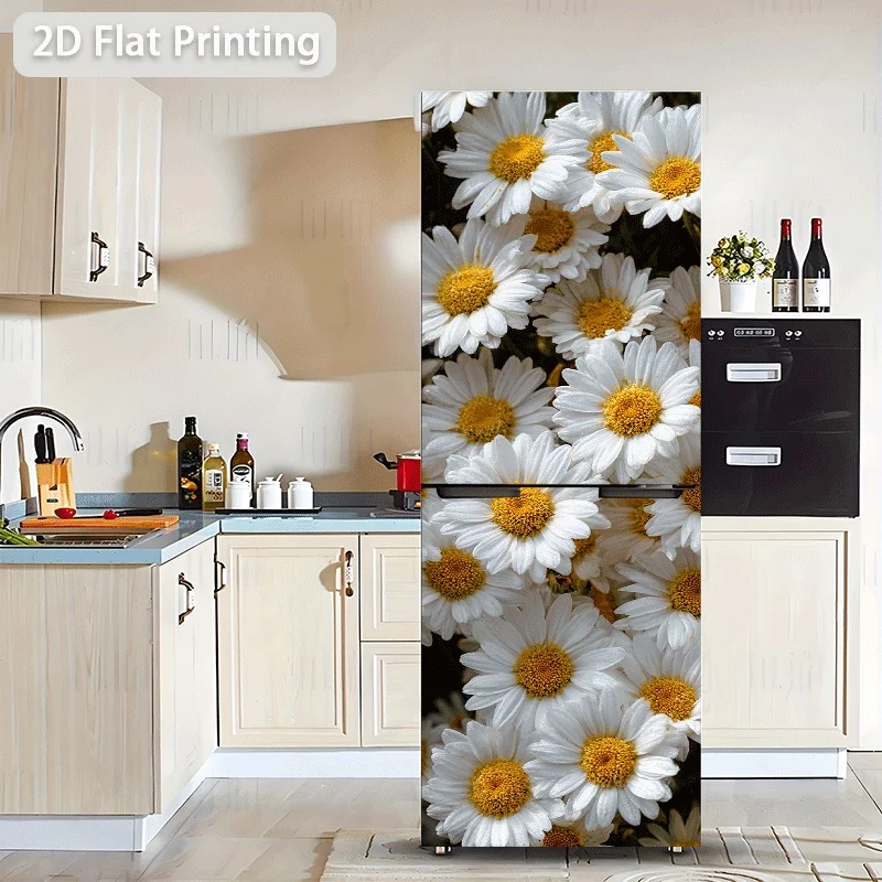 [2D Flat Printing No 3D] 1pc Refrigerator Sticker 60X180 Cm 1. Crowded White Daisies 2. Dense White Daisy Clusters 3. Numerous