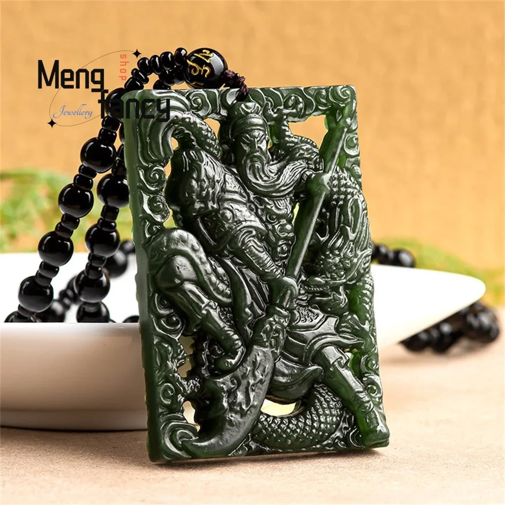 

Natural High-grade Old Material Hetian Ink Jade Hegemony Divine Dragon Guan Gong Jade Pendant Best Selling Retro Fashion Jewelry