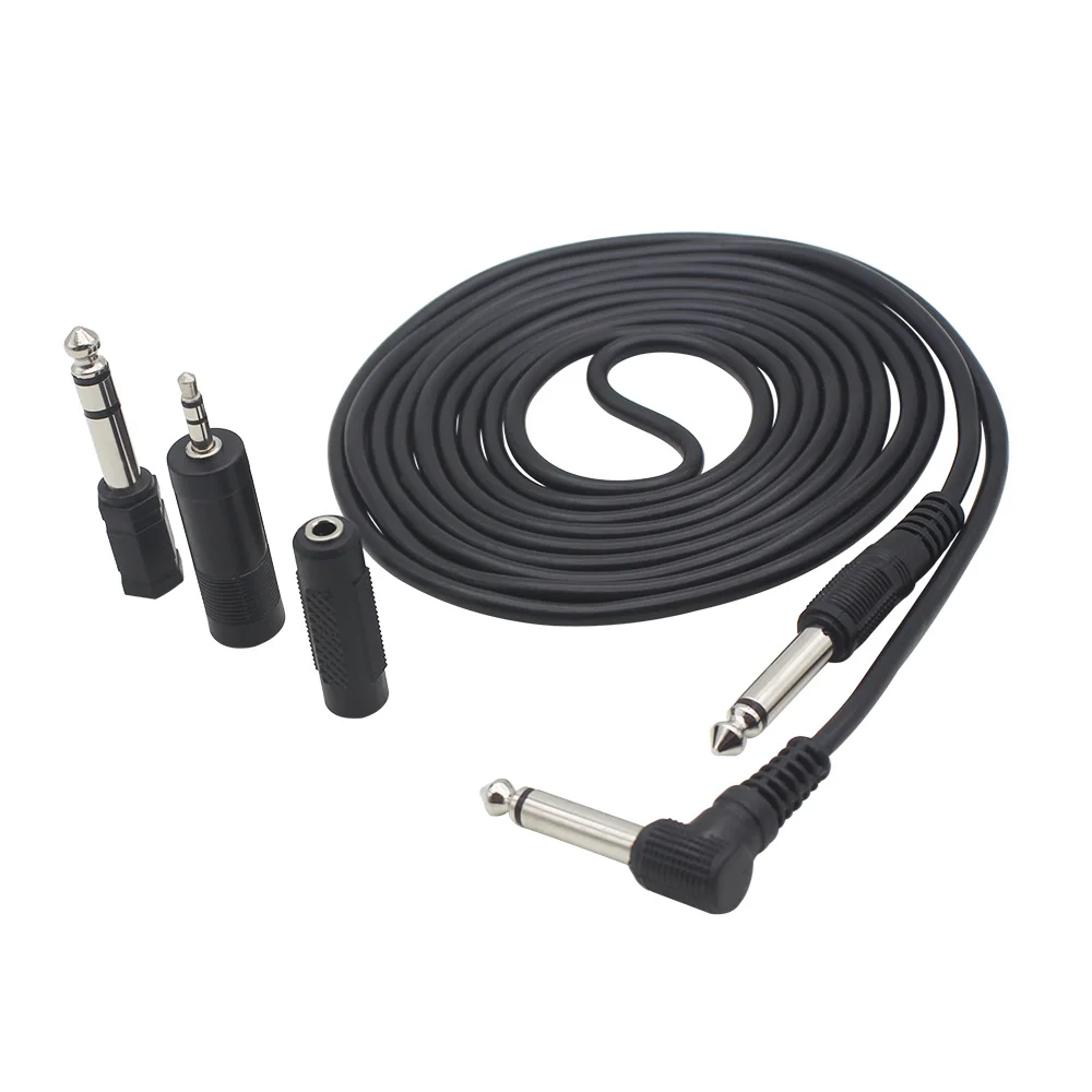Cable de Audio para Instrumentos y Guitarra de 3 Metros/10 Pies, 1/4 de Pulgada (6.35mm), Conector Recto a en Ángulo Recto, Revestimiento de ABS Negro con 3 Adaptadores