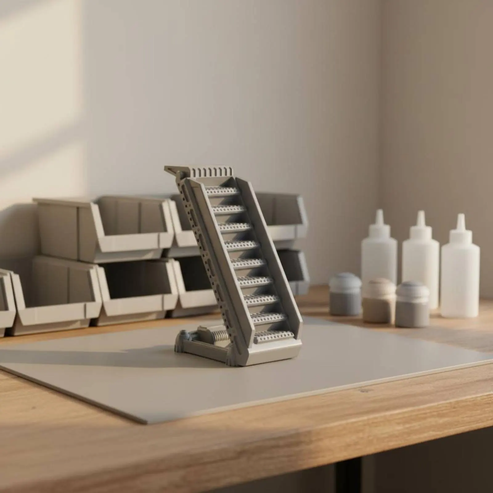 

Mecha Hangar Base Three-Dimensional Printed Futuristic Maintenance Ladder Unpainted Model Stairs Kit Ready to Paint Display