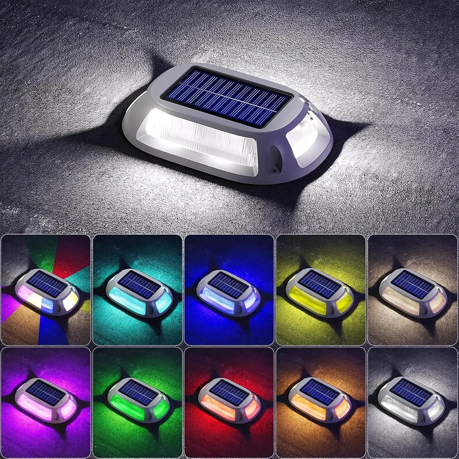 Solar Driveway Lights Marine Dock Lights, 9 Colors in 1, Aluminum Driveway Markers Deck Lights Solar Powered Outdoor Waterproof