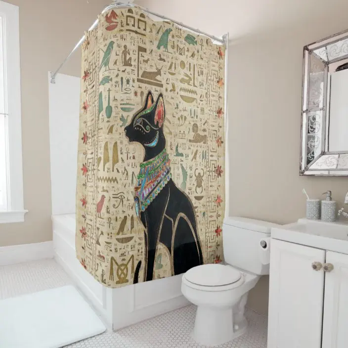 Egyptische Hiërogliefen En Goden, Kat, Oog Van Horus Douchegordijn Badkamer Gordijn Met Haak Decoratieve Badkamer Accessoires Set