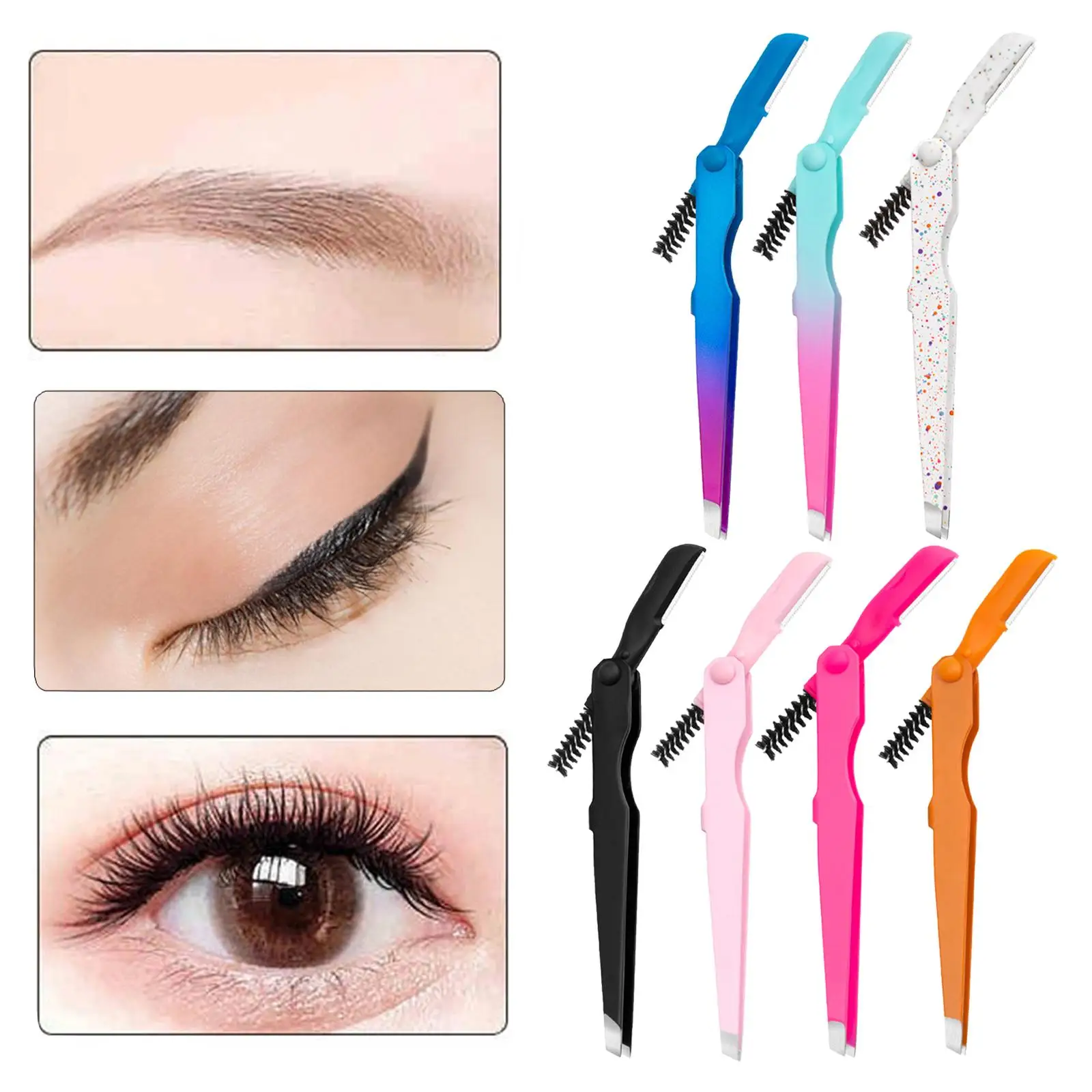 Pinzas para cejas, herramienta, pinzas de punta plana, a prueba de herrumbre, agarre cómodo, recorte de cejas para mujeres y niñas, recortador de cejas multifuncional