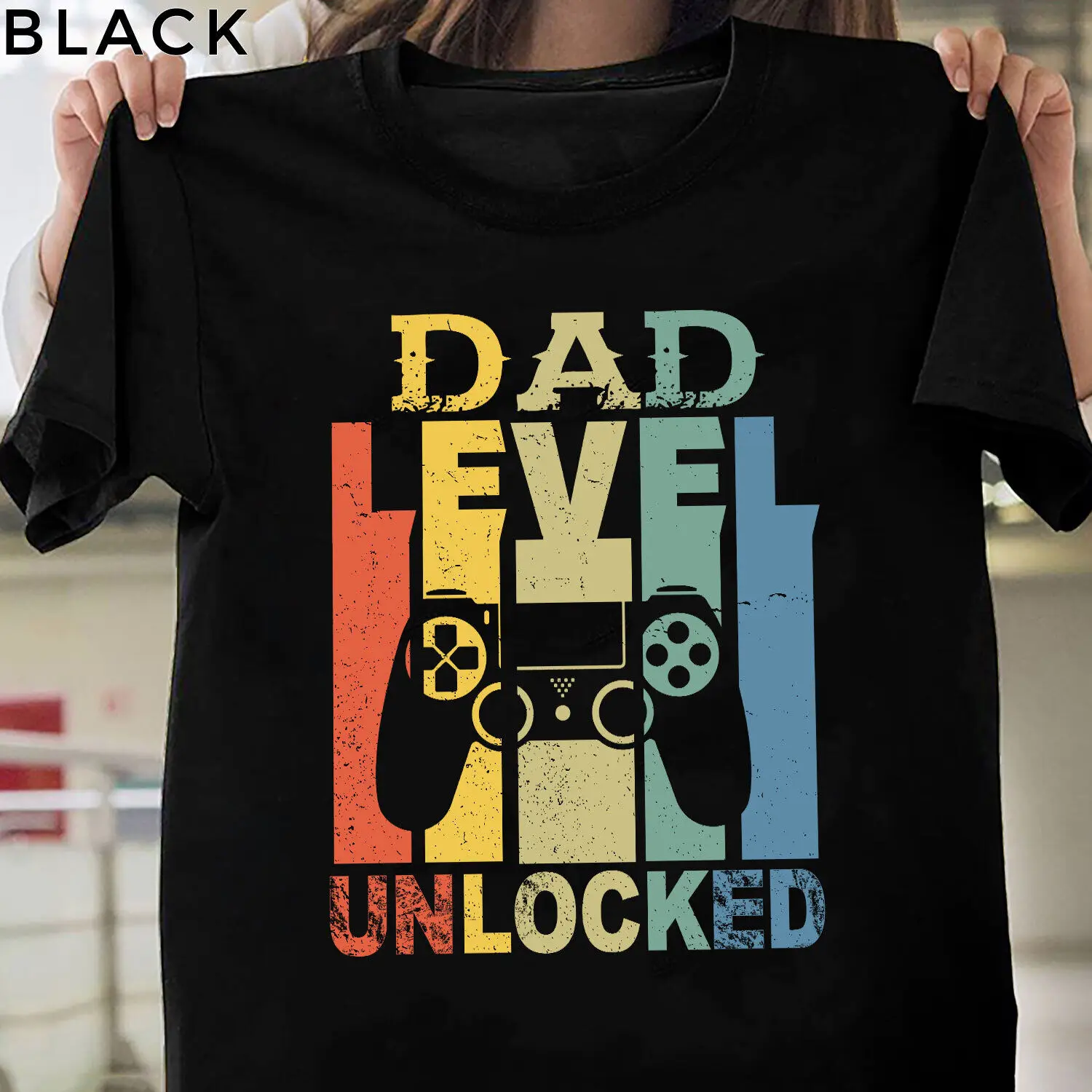 

Mens Pregnancy Announcement Dad Level Unlocked Father's Day Gift T-Shirt S-4XL