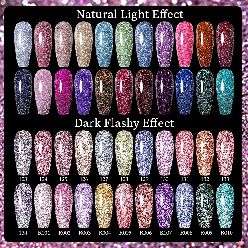 Reflective Gel Nail Polish - Blue Red Gold Glitter UV LED Varnish