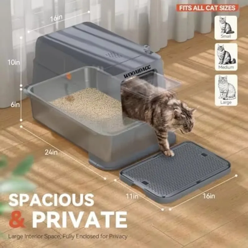 

【Best-selling】 Wooaidagg XL Size Box Covered Stainless Steel Odor Control Modular Design Easy Clean Scoop For All Cats (Dark Gre