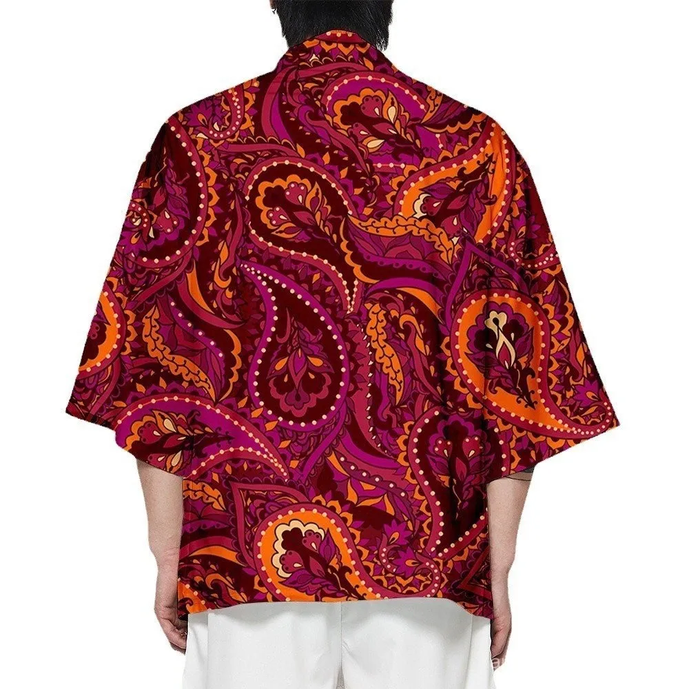 سترة صيفية للرجال من Haori - نمط الكيمونو الياباني بطباعة ثلاثية الأبعاد رداء حمام خفيف الوزن لتغطية ملابس بوهو العرقية #5