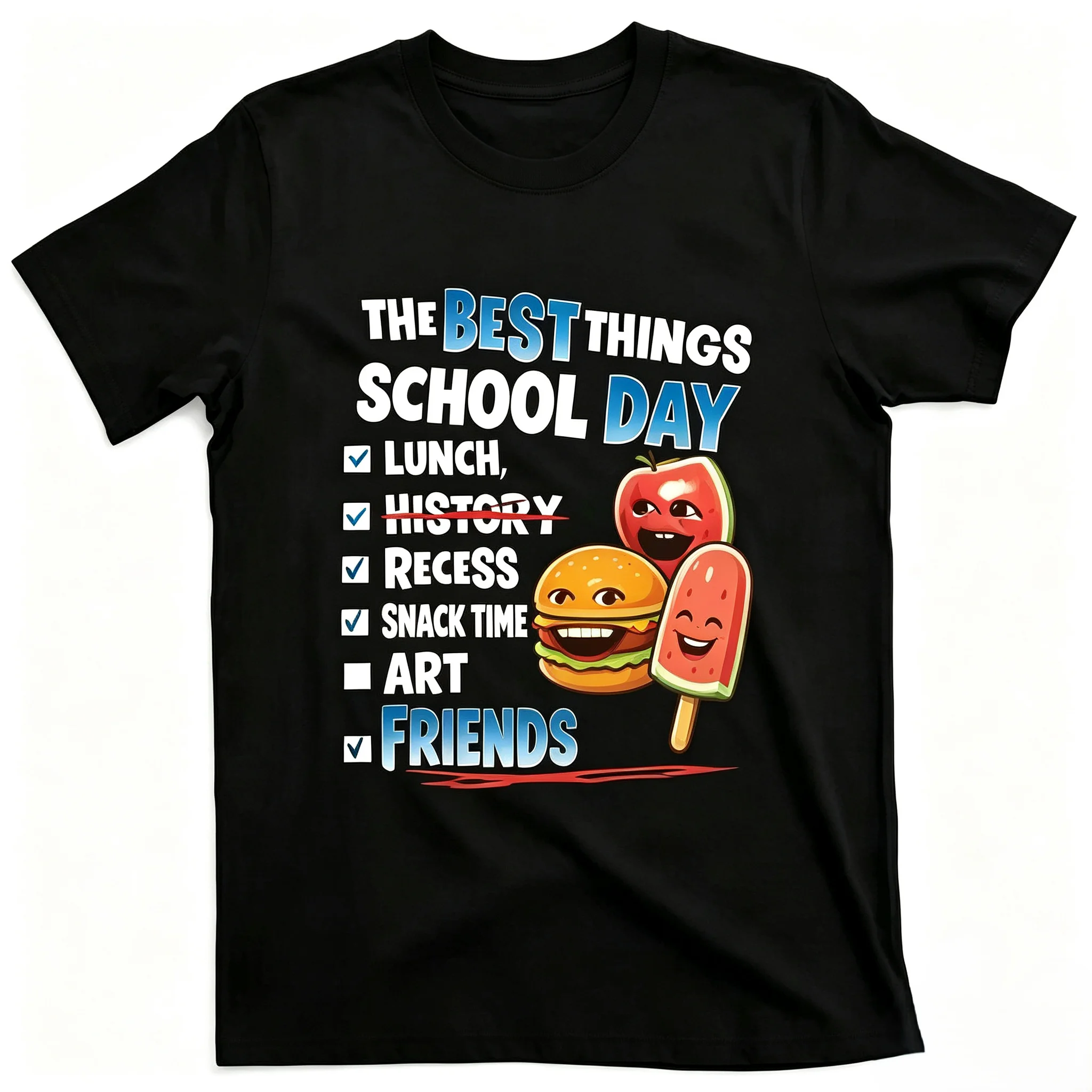 Unisex The Best Things School Day Checklist Graphic T Shirt Men Women Funny Cartoon Food Hamburger Watermelon Apple Print Short Sleeve Crewneck Casual Streetwear Tee