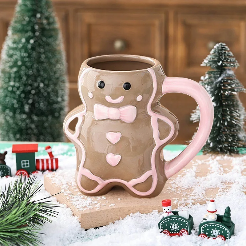 Ceramic Cute Cartoon Christmas Gingerbread Man Mug for Milk Coffee 350ml