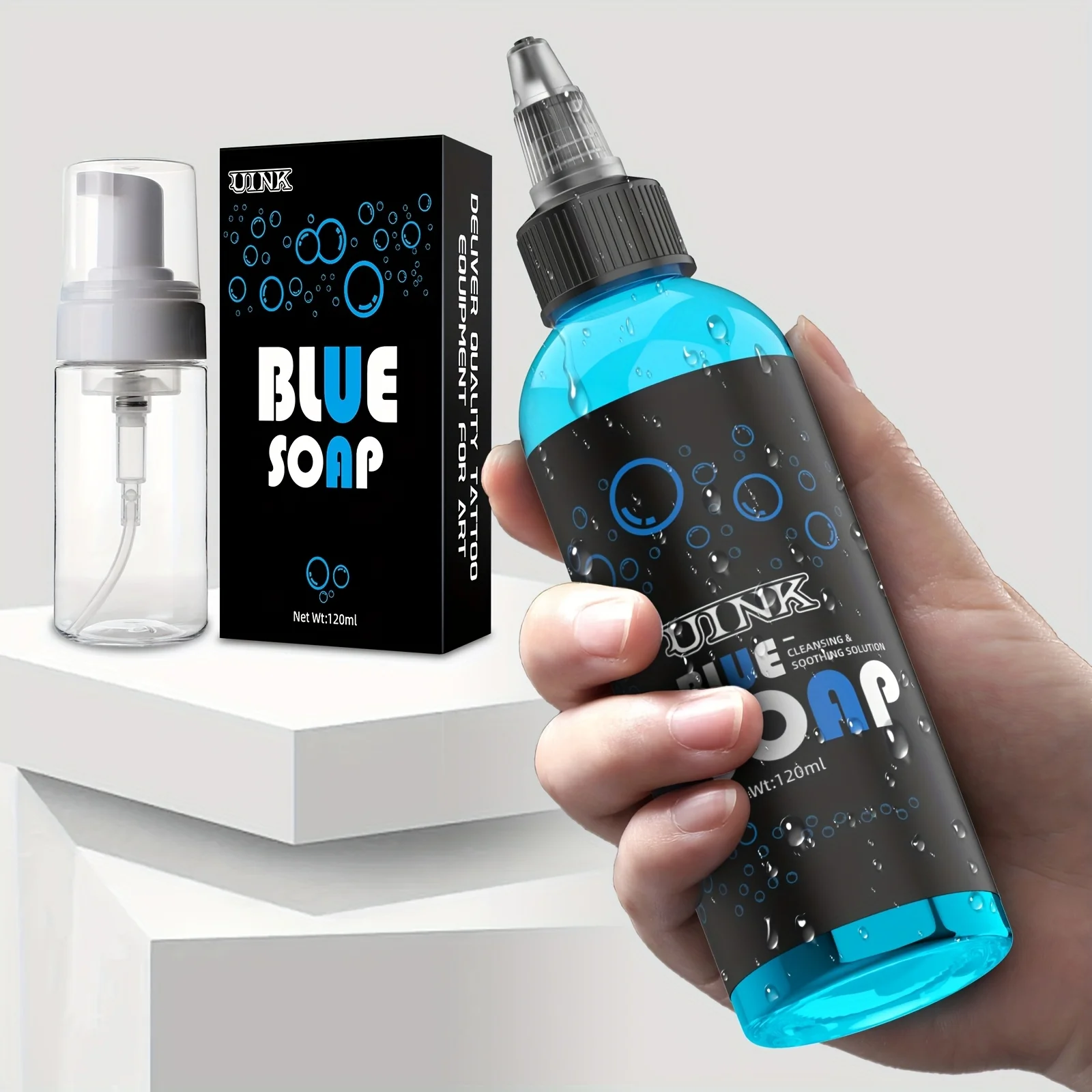 

QFART набор синего мыла для татуировки, бутылка с мусом, вспомогательные инструменты для татуировки, моющее средство большой емкости, аксессуары для татуировок, принадлежности для татуировок