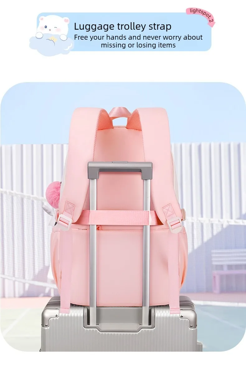 Primary Middle School Backpack for Girls Cute Backpack for School Pink School Bag for Teen Girls with Star Pins Furry Pendant