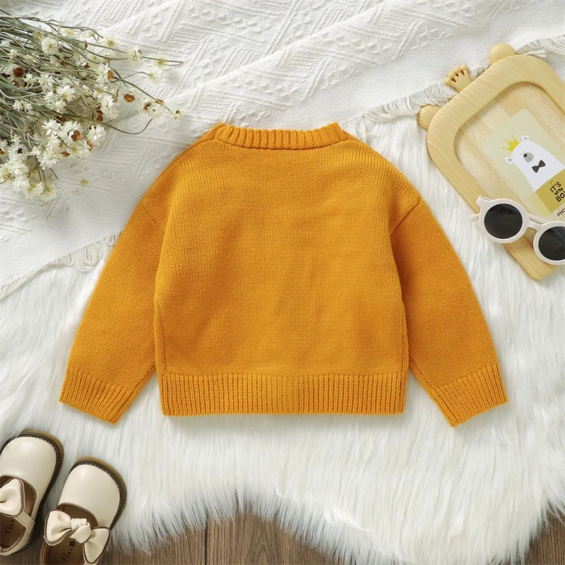 Autumn Baby Girls Knitted Sweater Cardigan Casual Warm Sunflower Long Sleeve Button Jackets Infant Knitwear Toddler Clothes