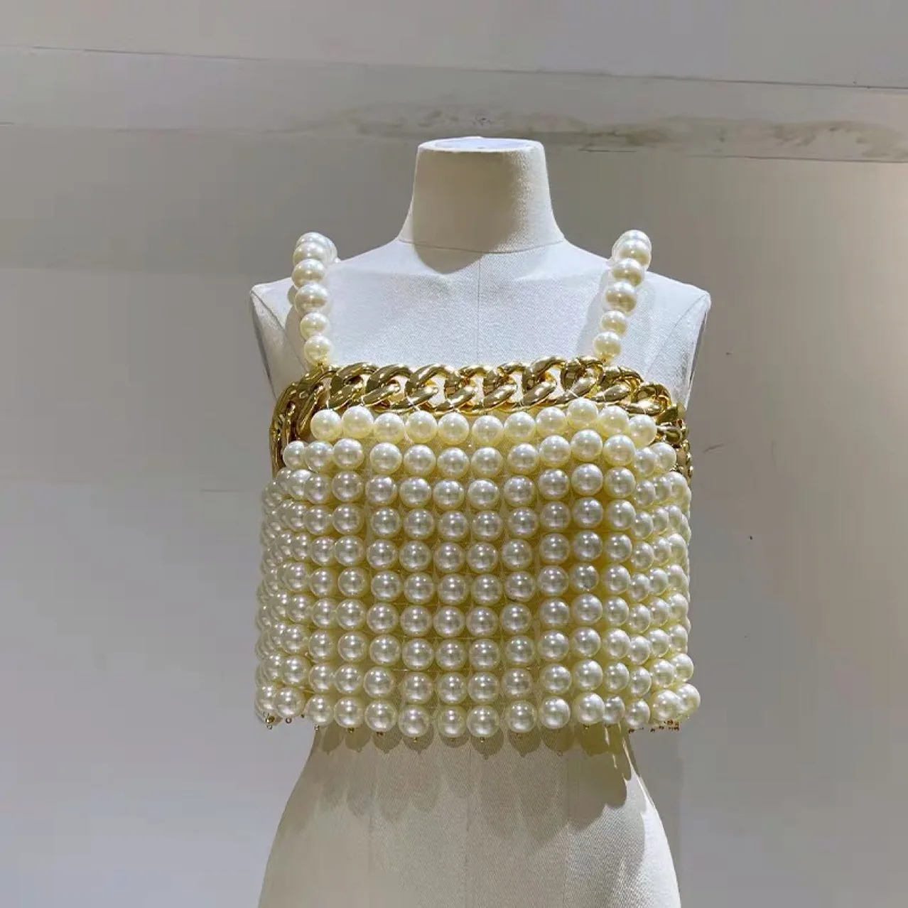 Women Full Pearls Beading Vest Heavy Made High-end Designer Elegant Summer Spring Sexy Folk-custom Bohemian Camis Tank Top