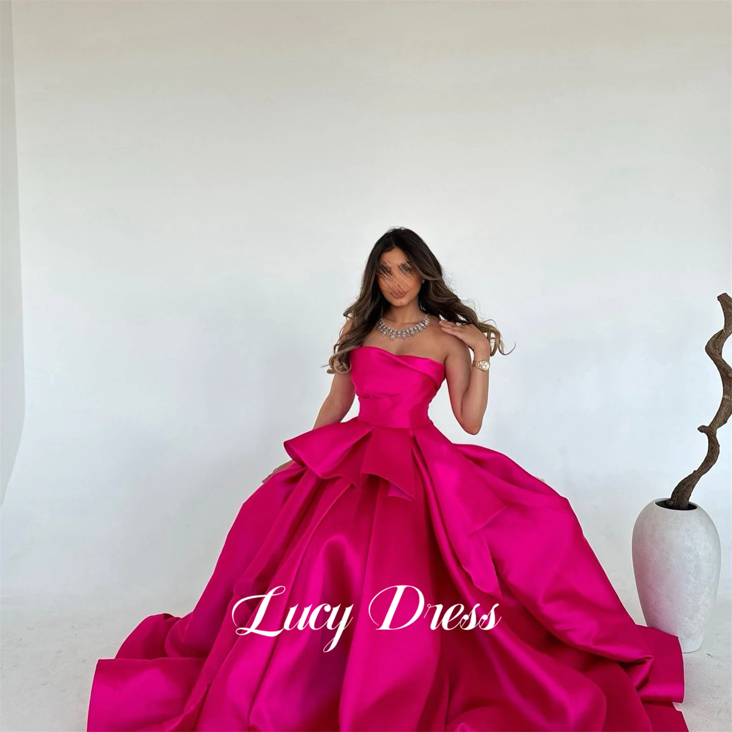 Lucy Rose Red Elegant Party Dress Evening Line A Eid Satin Customized Dresses 2024 Women Robe De Soiree Femmes Ball Gowns