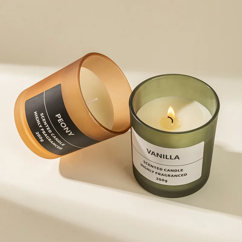 Directly from the manufacturer, neutral no logo frosted glass cup with wooden cover scented candle two-color scented candle