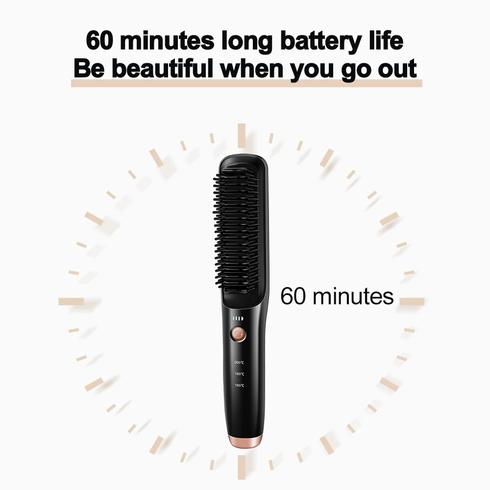 OEM Professional Cordless Hair Straightening Brush 3 Temperature Flat Iron Comb Home Salon