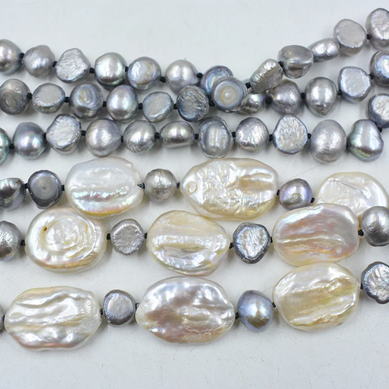 3-strand 8MM natural gray/white Baroque pearl necklace/earring set