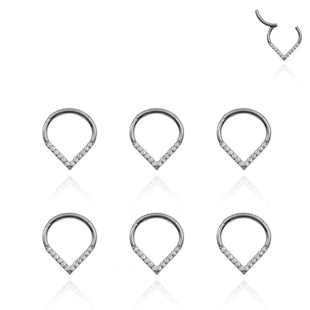 Piercing de Nariz Tipo Clicker de Acero Quirúrgico con Bisagra, Forma de Lágrima, con Diamantes de Imitación, en Oro y Negro, Joyería Corporal para Hombres