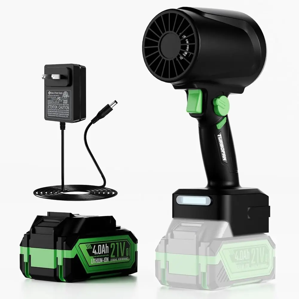 

Powerful Turbo Dryer Blower for Car, 1300G Max Thrust, Cordless Leaf Blower with Replaceable 4000mAh Battery, LED Light and Step