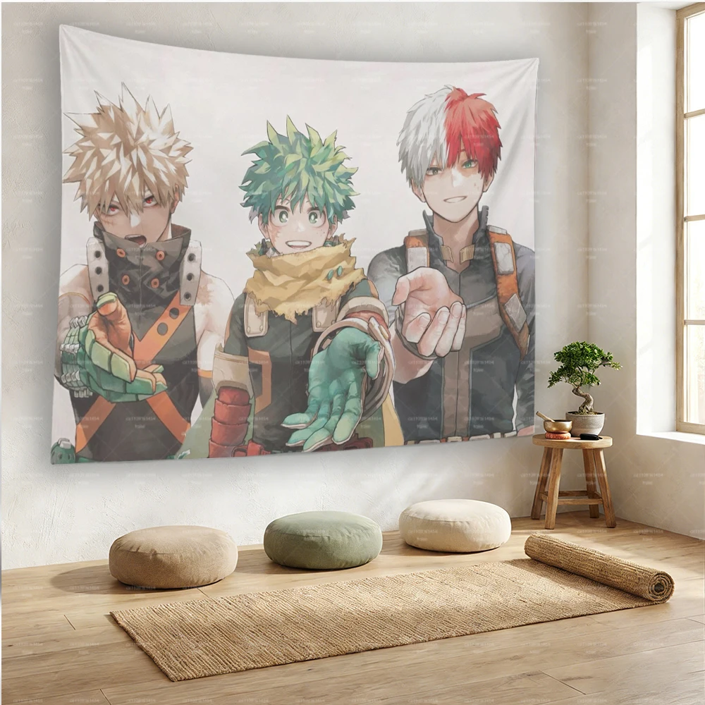 Anime My H-Hero A-AAcademia Smile Wall Tapestry, Hippie Floral Art Wall Hanging for Dorm Bedroom Decor