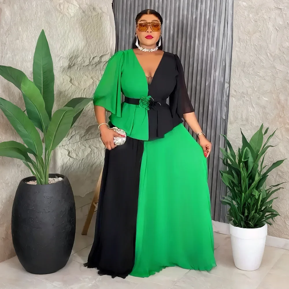 

African Dresses for Women New Summer Africa Clothing Office Lady Party Pleated Dress Dashiki Ankara Outfits Robe Kaftan Gown