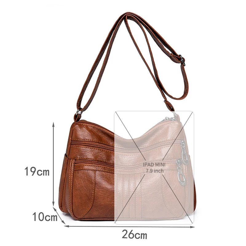 Vintage Leather Woman Bags Luxury Ladies Shoulder Crossbody Bag Female Small Designer Bag Multi-Pocket Messenger Handbags Purses