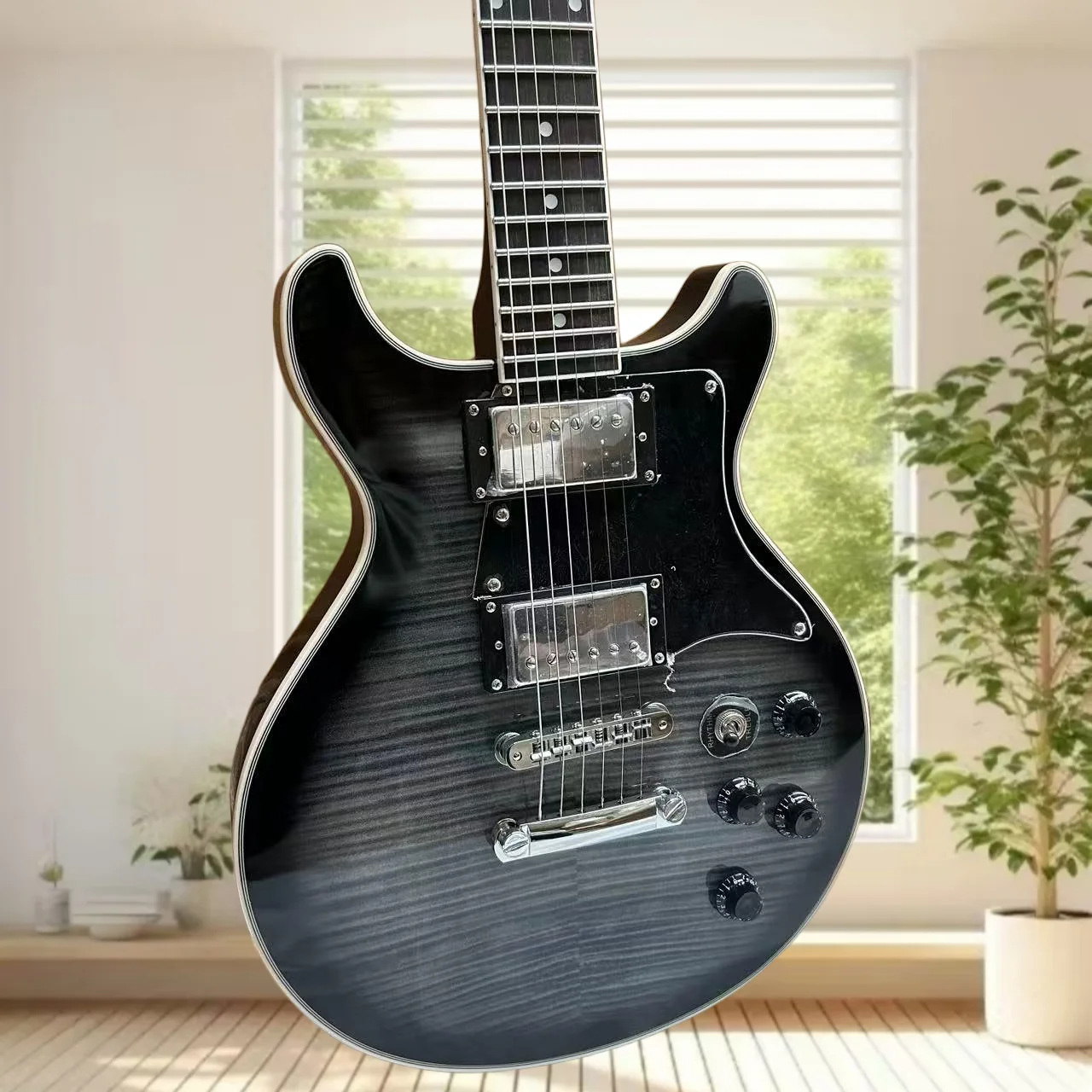 Black Tiger Pattern Studio Electric Guitar HH Pickup Black Guard Black Knob Free Shipping Dot Shell Taste
