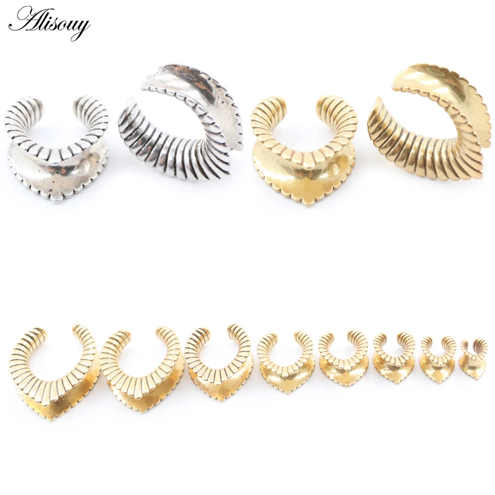 

Alisouy 1PC 8-25mm Copper Lines Horn U-shaped Saddle Ear Tunnel Plugs Expander Stretcher Gauges Earrings Piercing Body Jewelry