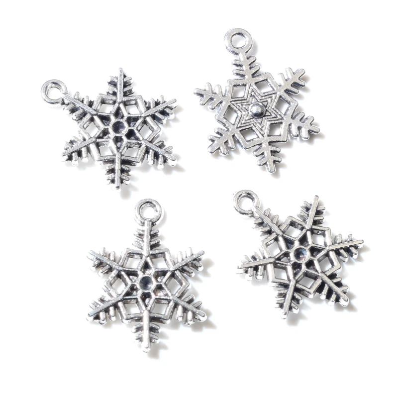 50pcs 18x15mm Antique Silver Plated Snowflake Snow Charms Pendant DIY Jewelry Making Accessories Findings For Necklace Bracelet