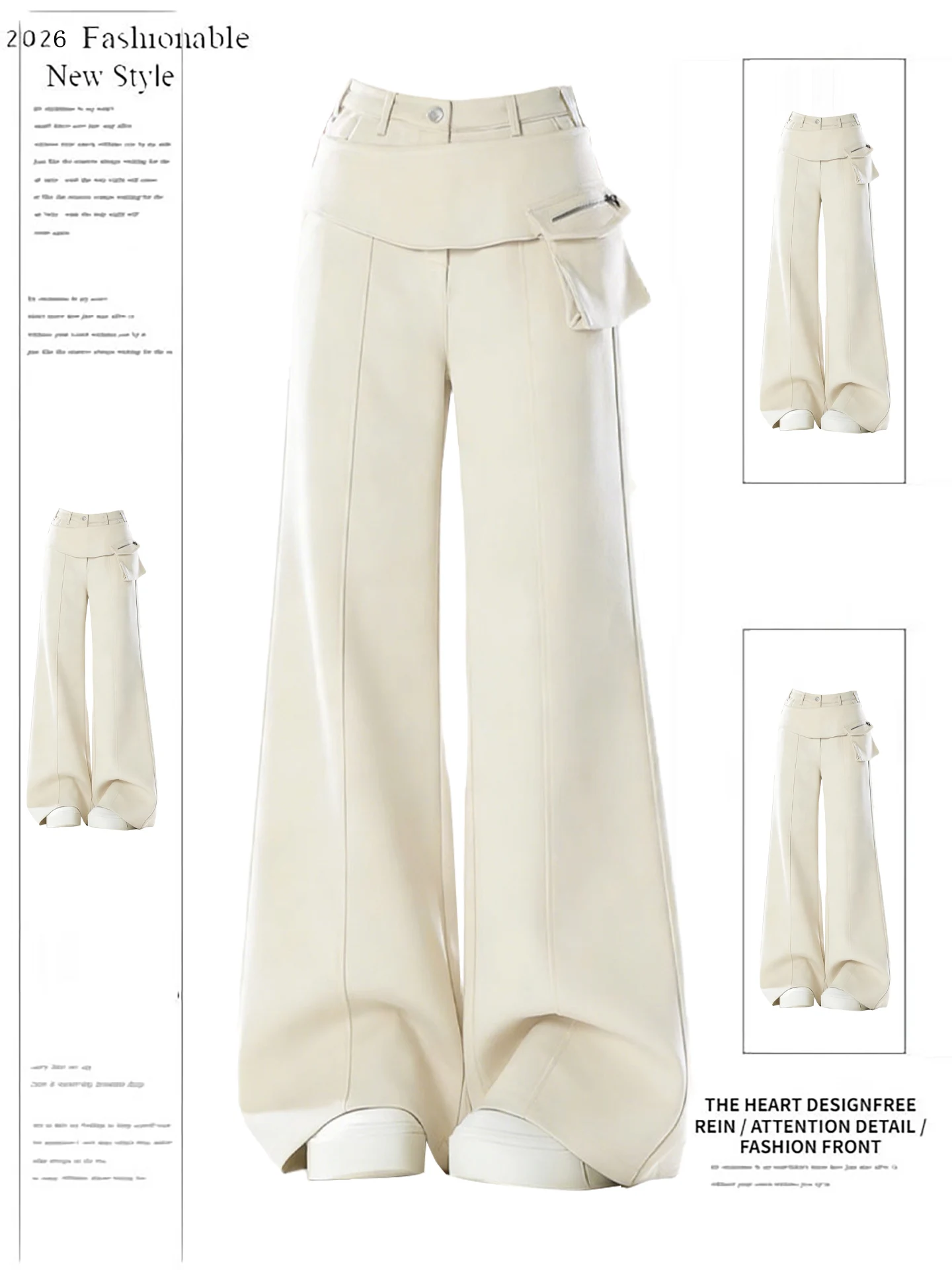 

American Retro High Waist Straight Leg Jeans Women's Loose Wide Leg Pants Floor Length Trousers Casual Pure Color Spring New