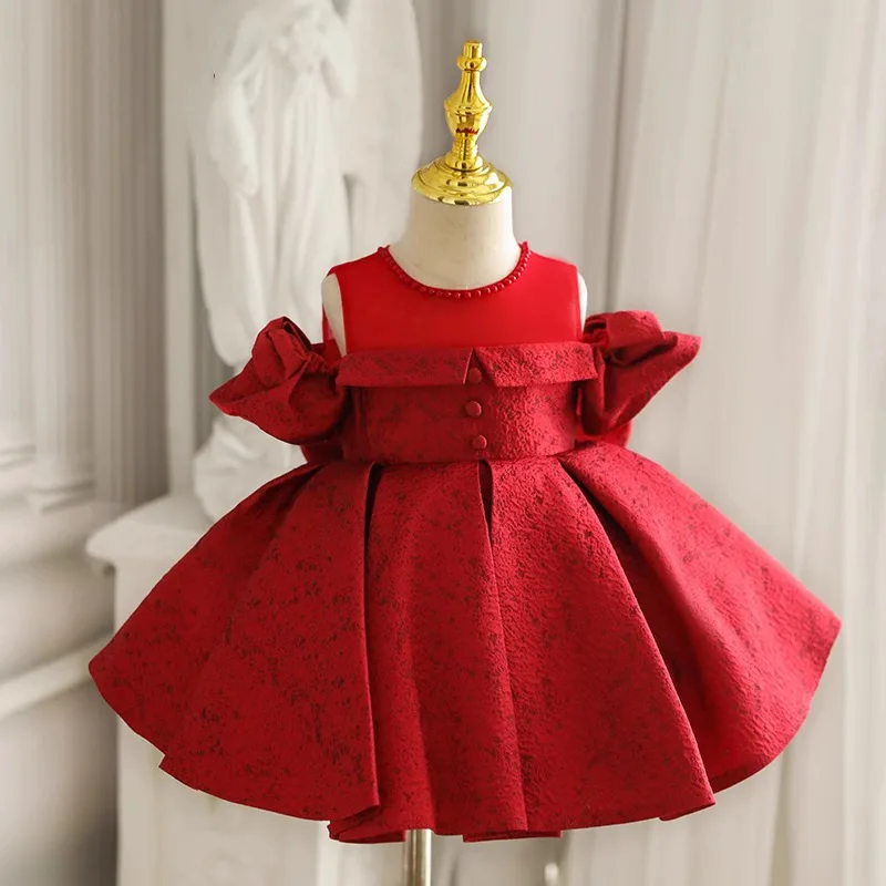 New Baby Girls Birthday Baptism Princess Ball Gown Children Fashion Beading Bow Wedding Party Performances Dress g129