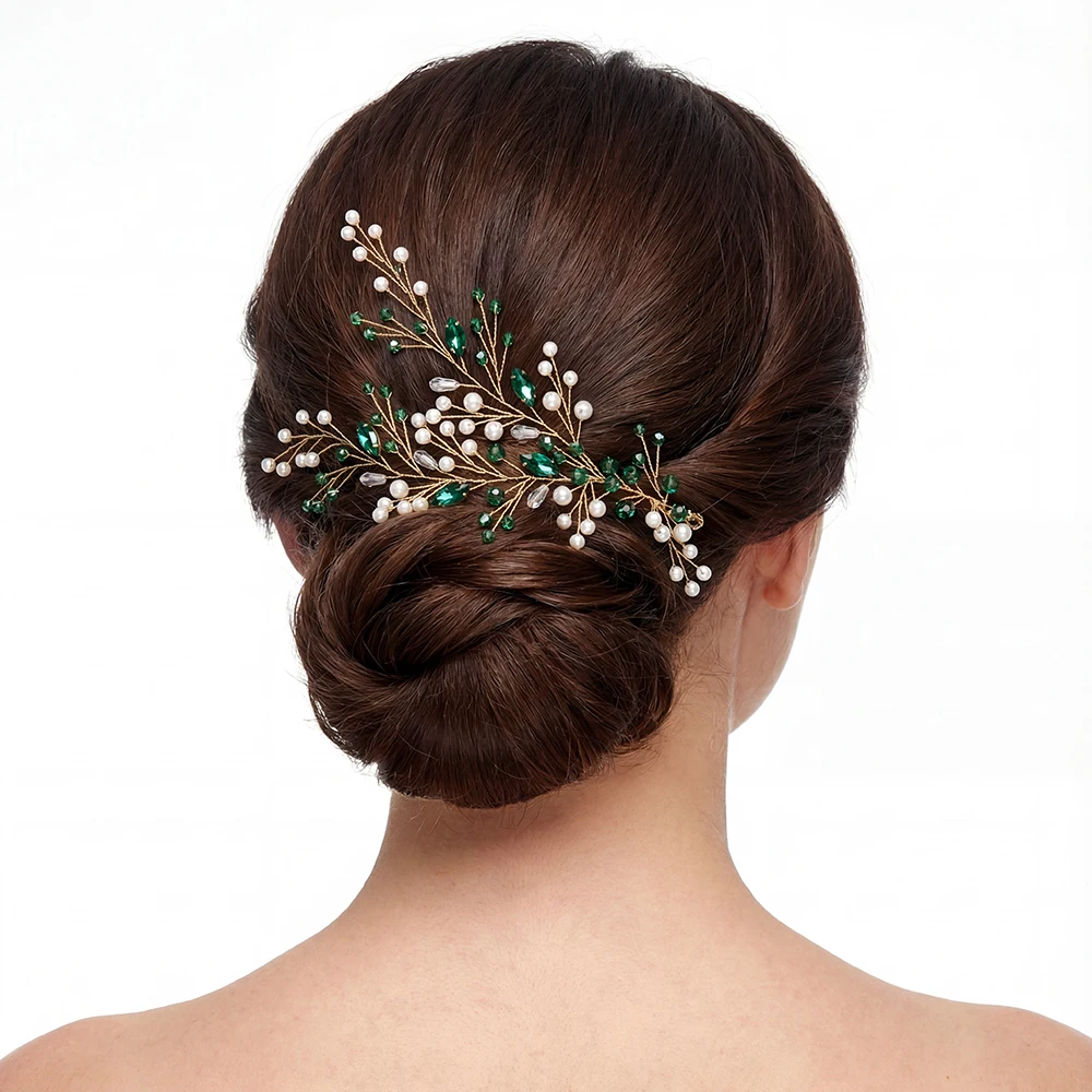 

Bridal Accessories Women's Party Banquet Hair Ornaments Green Crystal Handwoven Headwear Decorative Gold Alloy Headband