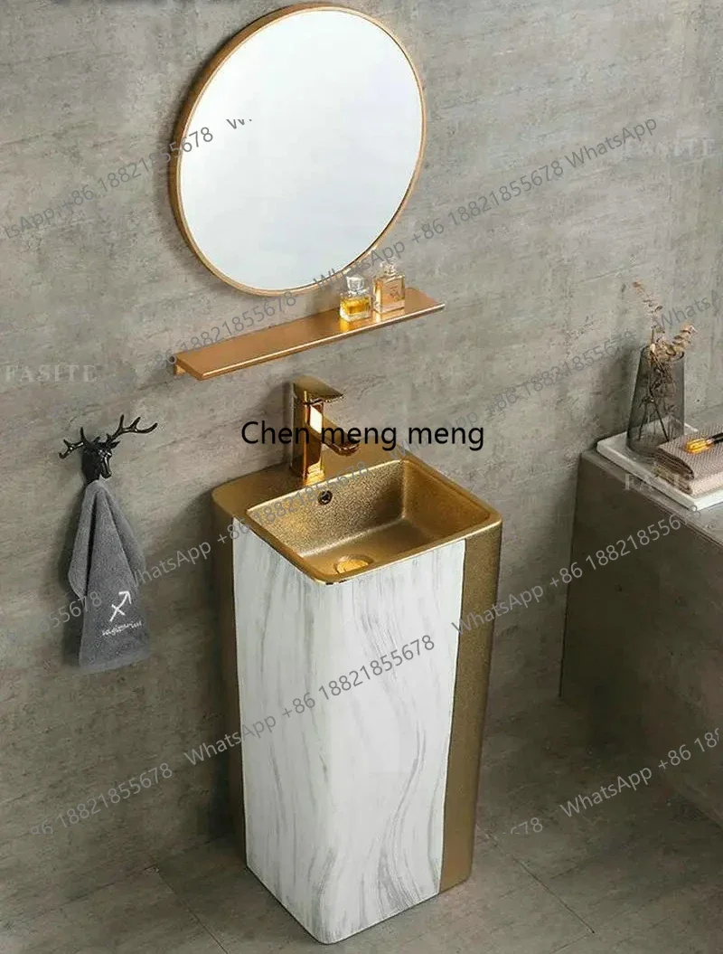 New arrive Gold Black Round Pedestal Sink Ceramic Bathroom Sink With Stand Pedestal Wash Basin