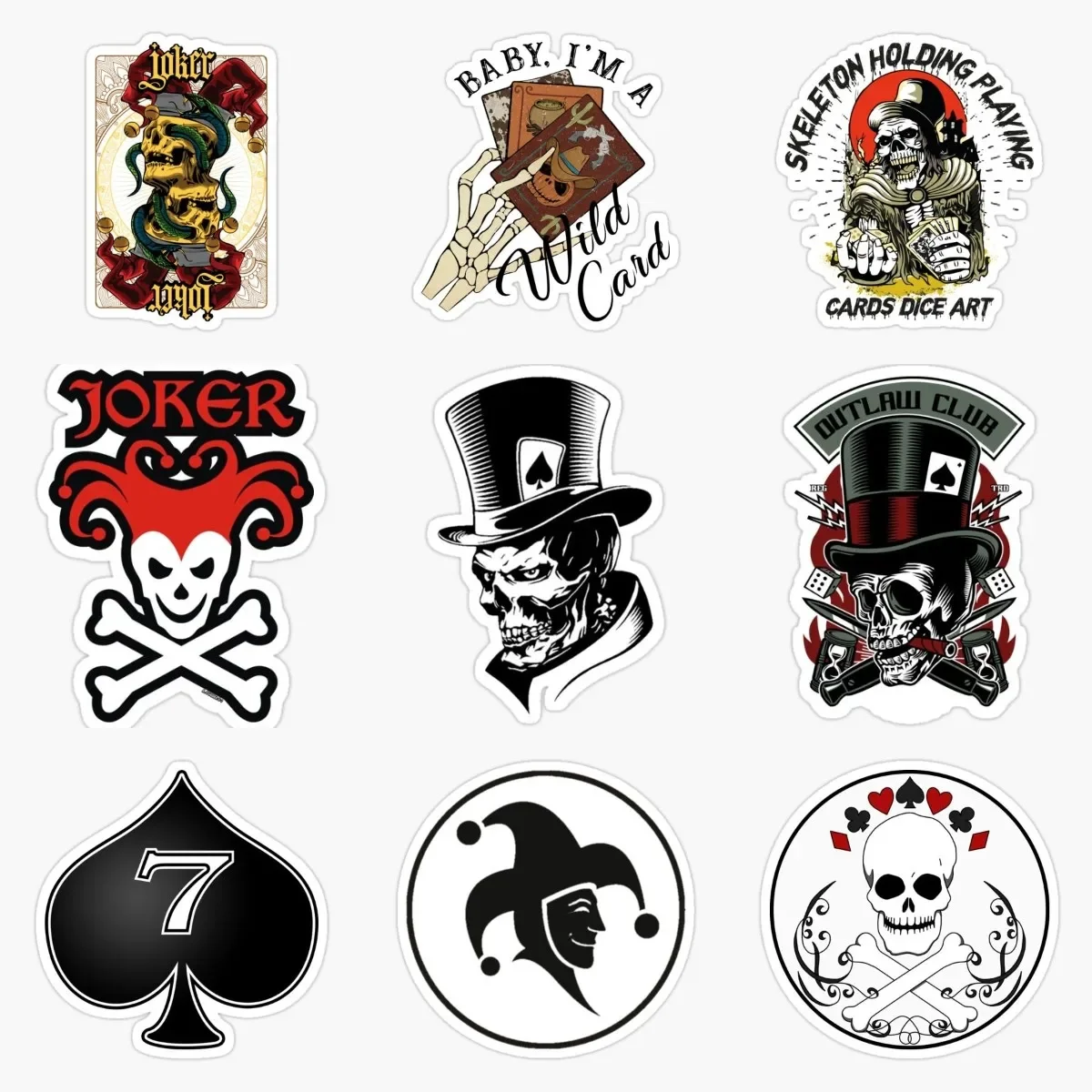 

Playing Card Club JQK Joker Skull PVC Creative Stickers for Decorate Car Van Motorcycle Table Truck Room Wall Decal Accessories