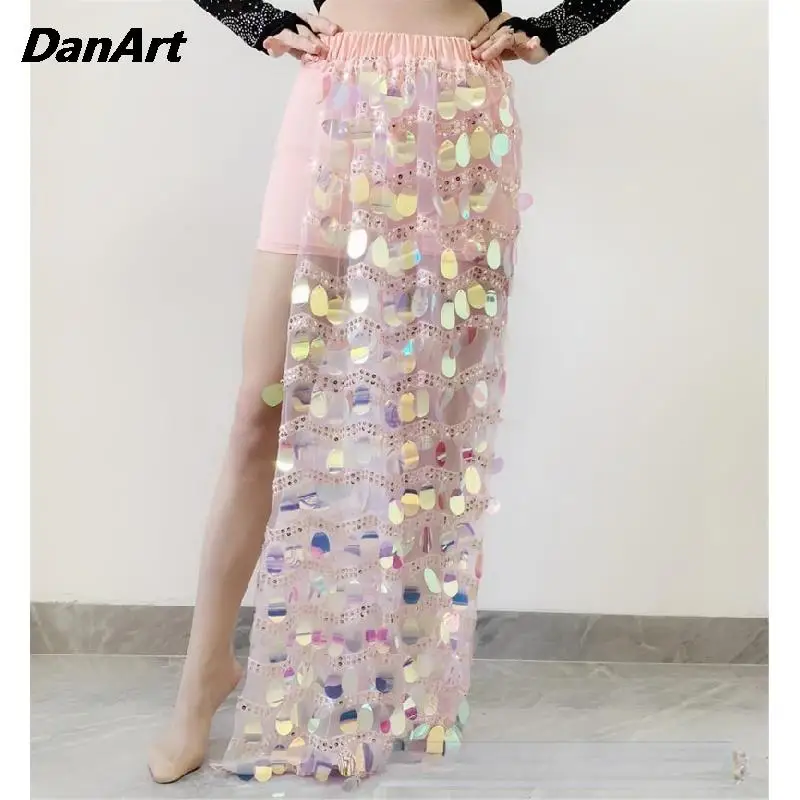 

Women Sequins Belly Dance Long Skirts Mermaid Sequin Wrapped Hip Long Dress Belly Dance Platform Practice Performance Suit