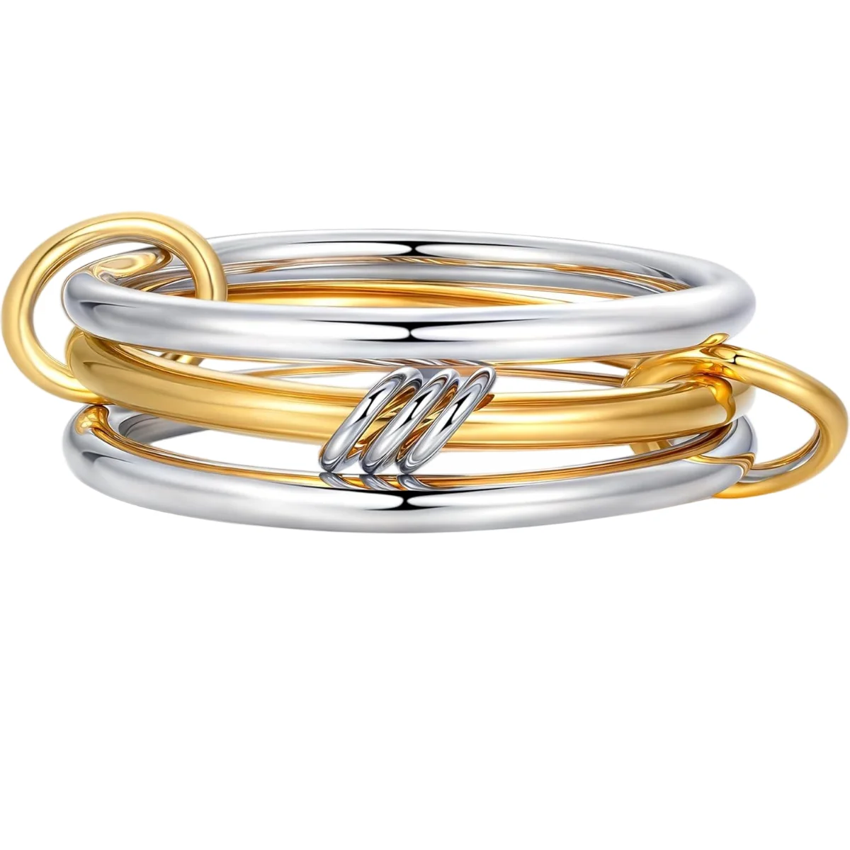 Ein zweifarbiger Nischen-Kupfer-Schmuckring mit vier Ringen, hypoallergen, Ins-Stil, stapelbares Artefakt, geeignet für junge Frauen