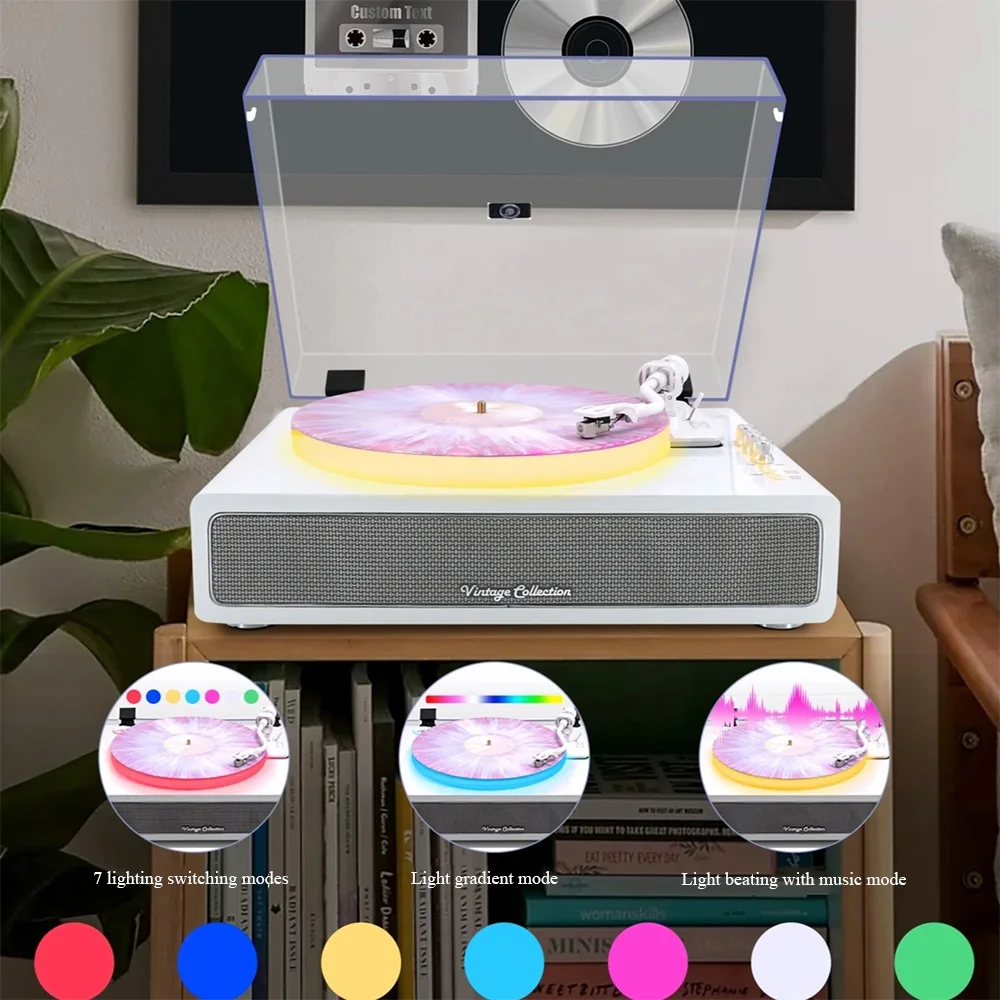 Retro-Schallplattenspieler, Phonograph, kabellos, Bluetooth, LDE-Lichteffekt, eingebauter Lautsprecher, AT 3600L, Stylus, Musik-Plattenspieler