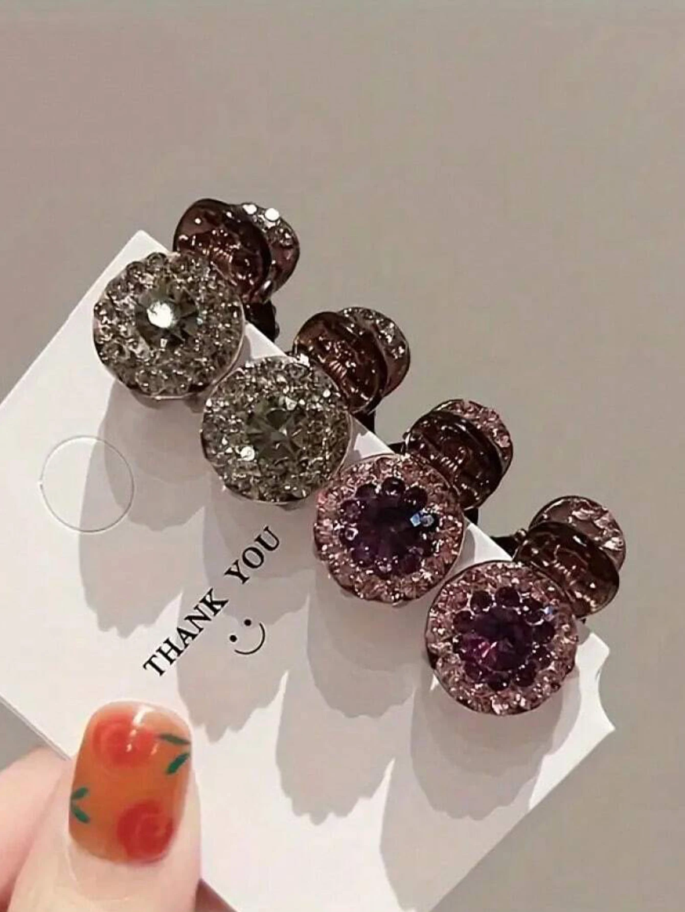 Juego de 4 mini pinzas para el cabello con diamantes de imitación, accesorios para el cabello con forma de mariposa para mujer, estilo redondo, lindo y dulce, para flequillo, cabello suelto y lateral