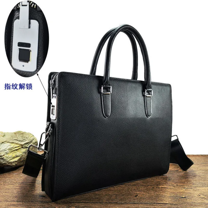 New Head Layer Cowhide Large Capacity Computer With High-end Feel Men's Business Commuting Leather Handbag Fingerprint Briefcase
