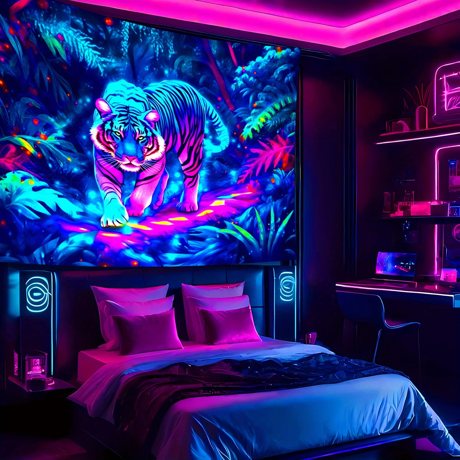 

VIKAMA неоновый тигр джунгли гобелен киберспортивная игровая комната тематическая вечеринка модный фон для гостиной декор комнаты