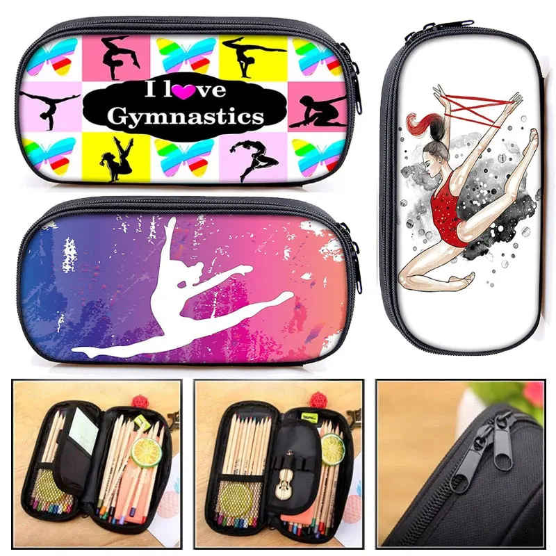 

Elegant Gymnastics Art Print Cosmetic Bag Women Pencil Case Girls Stationary Bags Canvas Pencil Box Teenagers School Supplies