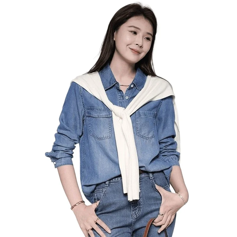 

Модная джинсовая рубашка, женская весенне-осенняя новая корейская версия, свободная повседневная универсальная многослойная куртка-рубашка, тонкий топ, модный