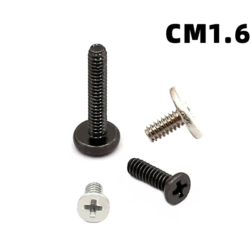 200pcs M1.6 Flat Thin Head Phillips Cross Machine Screw Hardening Micro Screws Length 1.6/2/3/3.5/4mm