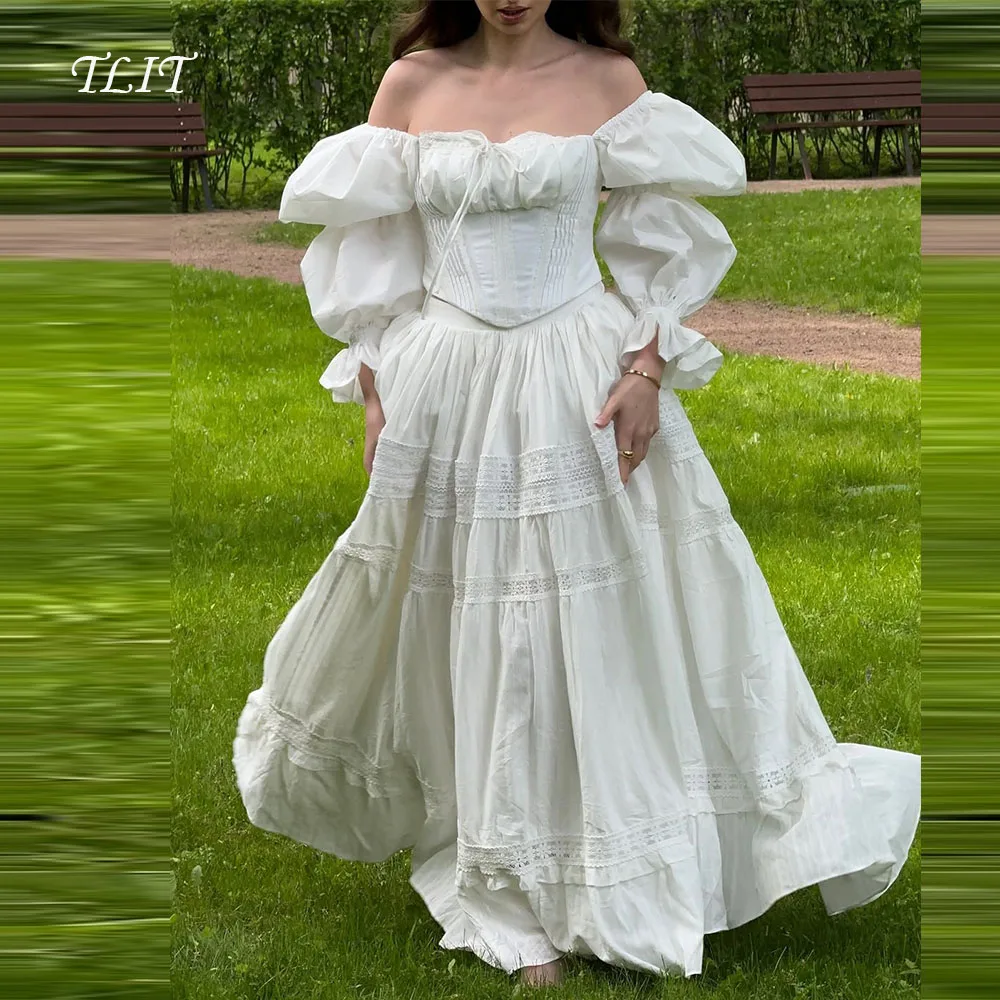 TLIT Элегантные белые вечерние платья из двух частей из тафты с открытыми плечами и длинными рукавами, платья для выпускного вечера Vestido da noite, платье длиной до пола